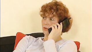 Mature talking over a phone