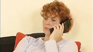 Mature talking over a phone