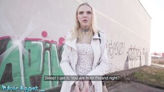 Not as shy as she looks POV oral sex outdoors with Polish golden-haired - Public Agent
