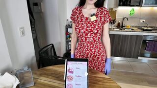 Purple Gloves Handjob Right in the Bakery