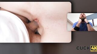 CUCK4K. The Lascivious Slut can't control herself and starts Banging right in front of her Boyfriend