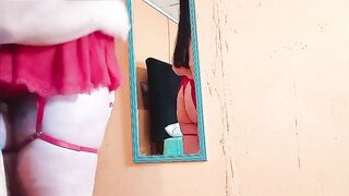 I caught my stepmom in red lingerie and screwed her; she has a great ass.