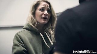 Guy is startled by homeless teen Lisey Enjoyable who has followed him home.He cools down and offers the petite golden-haired a shower.This chick repays him with sex