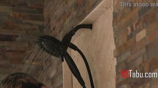 Neighbor lets hot blonde milf use his shower and they fuck