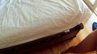 Massive jizz flow on tanned MILF's abdomen