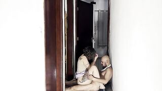 Hooking up with deep kissing and cowgirl-style sex. Creampie.