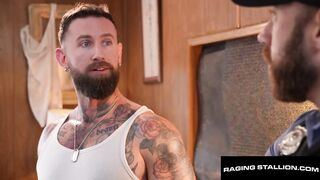FURIOUS CHAP-HORSE - Hairy Parole Officer Gets Wrecked by Inked Up Hunk Convict's Big Weenie