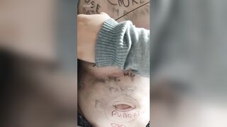 Body writing humilation on a overweight body. Part 3