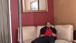 Ebony MILF with juicy boobs moans with joy while she gets nailed on the sofa