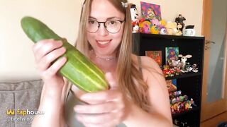 Concupiscent Girl Explores and Digs with a Large Cucumber