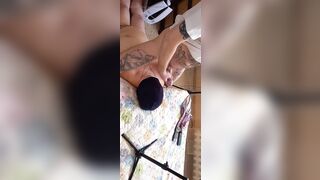 A wench with stockings on her head received a portion of sperm