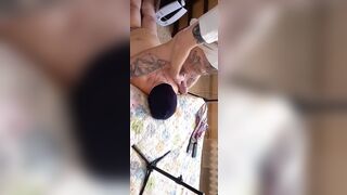 A wench with stockings on her head received a portion of sperm