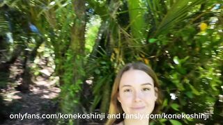Topless sunbathing nature walk breasts out in public