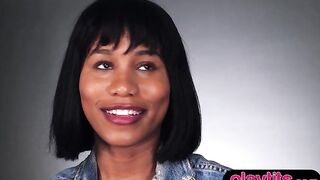 Big titties curvy black MILF Jenna Foxx strips to masturbate with her fingers
