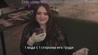 Porn story - man enjoyed the gal's cunt and then her thong-on (Russian, femdom,muff diving, pegging, latex gloves)