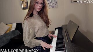 Music is enjoyment when a student has no panties - piano lessons - SEX with Teacher - cum on face