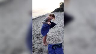 POV. YOU watch as a busty model, unaware of your presence, undresses undressed on the beach, bathes, and plays in the sand.
