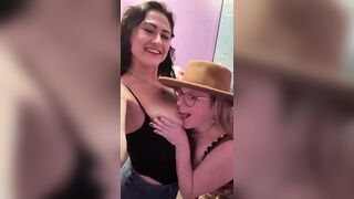 two Cutie Bar Washroom Peeing and Titty Play