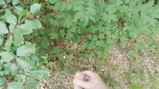 Dude with big rod masturbates outdoors and cum in slow motion
