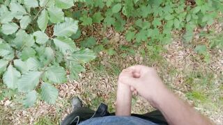 Dude with big rod masturbates outdoors and cum in slow motion