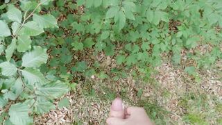 Dude with big rod masturbates outdoors and cum in slow motion