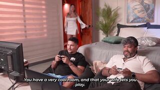 During the time that my husband plays clip games, I'm having sex with his friend in our bed!
