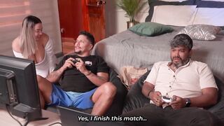 During the time that my husband plays clip games, I'm having sex with his friend in our bed!