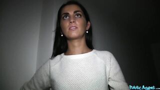 Tall Brunette takes a Big Bulky Jock in her Shaven Snatch - Public Agent