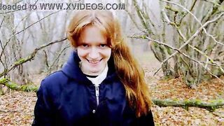 A lost video of a stepsister giving a blowjob in the woods while their parents are nearby picking berries