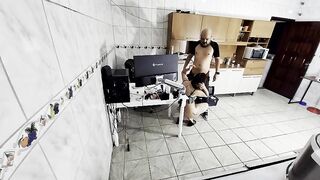 Nasty wife greets the repairman during the time that wearing solely a towel and swallows the load.