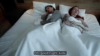 Step Mommy and Step Sister Share Couch with Step Son in Wild Hotel Fuck Session