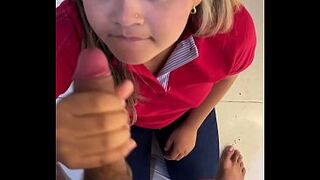 Married supermarket employee sucks her boss's jock
