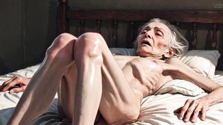 Highly Skinny Old Granny Unshaved Bush Masturbation - Moist Shaggy Pussy Rubbing & Orgasm