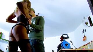 Hawt blondie gets screwed by two weenies in a three-some