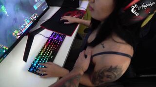 Drilled Streamer Angel on Computer Desk, Big Butt Doggy Style and Slobbery Fellatio