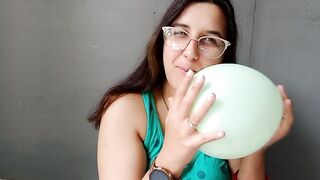 Green Balloons and Pink Bubblegum Close up Blow - Bunny Looner