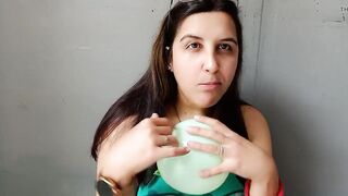 Green Balloons and Pink Bubblegum Close up Blow - Bunny Looner