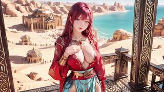 Red Queen in the Desert! Slothful Afternoon in the Golden Palace, Backless Costume slightly damp.
