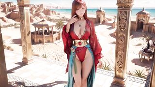 Red Queen in the Desert! Slothful Afternoon in the Golden Palace, Backless Costume slightly damp.