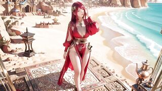 Red Queen in the Desert! Slothful Afternoon in the Golden Palace, Backless Costume slightly damp.