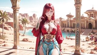 Red Queen in the Desert! Slothful Afternoon in the Golden Palace, Backless Costume slightly damp.