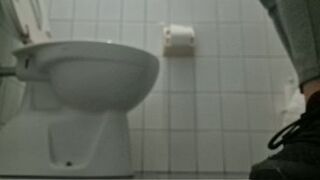 Trapped in a Public Restroom: Pure Panic Behind Thin Doors with pee farts in slow motion