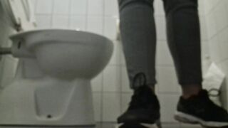 Trapped in a Public Restroom: Pure Panic Behind Thin Doors with pee farts in slow motion