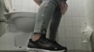 Trapped in a Public Restroom: Pure Panic Behind Thin Doors with pee farts in slow motion