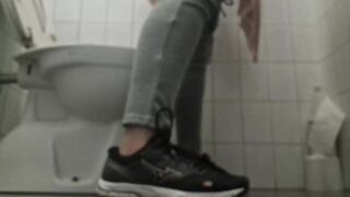 Trapped in a Public Restroom: Pure Panic Behind Thin Doors with pee farts in slow motion