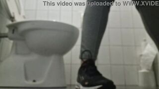 Trapped in a Public Restroom: Pure Panic Behind Thin Doors with pee farts in slow motion