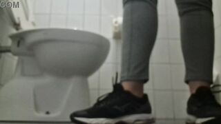 Trapped in a Public Restroom: Pure Panic Behind Thin Doors with pee farts in slow motion