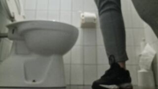 Trapped in a Public Restroom: Pure Panic Behind Thin Doors with pee farts in slow motion