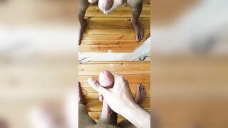 Thick Cum Load Standing in Front of the Mirror