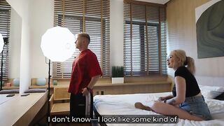 Stepmom In Glasses Sucks Me On The Hotel Sheets